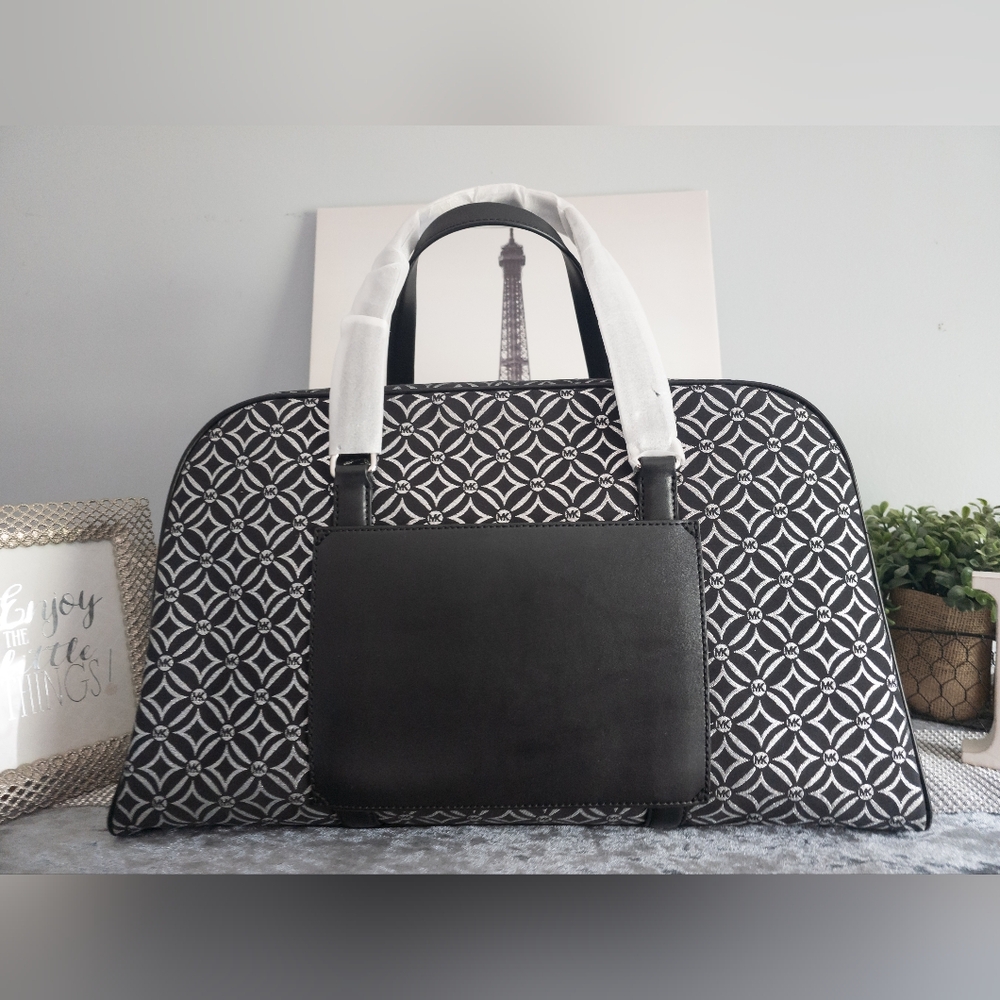 Michael Kors-NWT-Jet Set Travel Extra-Large Metallic Logo Jacquard Weekender Bag - Picture 7 of 16